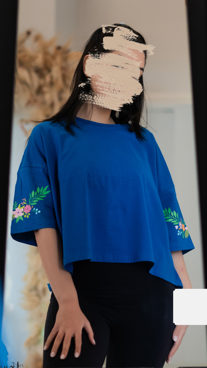 زنانه کراپ آستین گل‌دار - کد 3444 (1)